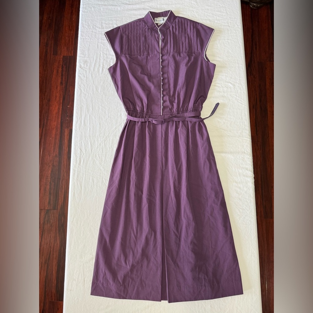 VINTAGE size 16 70’s Leslie Fay Purple Belted Dress 50s Retro Mrs Maisel pin up